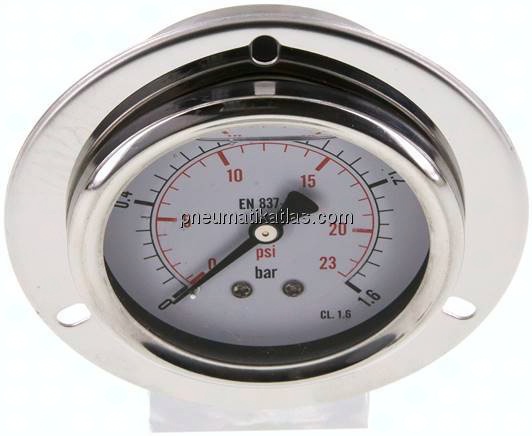 Glycerin-Einbaumanometer,Frontring, 63mm, 0 - 1,6 bar