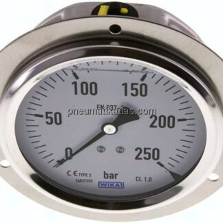 Glycerin-Einbaumanometer,Frontring, 100mm, 0 - 250 bar