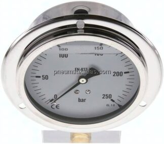 Glycerin-Einbaumanometer,Frontring, 100mm, 0 - 250 bar