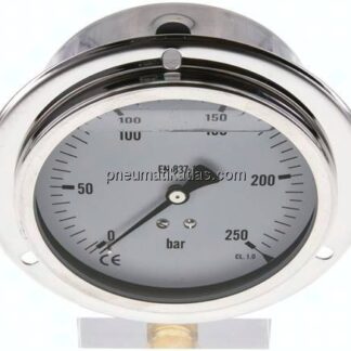 Glycerin-Einbaumanometer,Frontring, 100mm, 0 - 250 bar