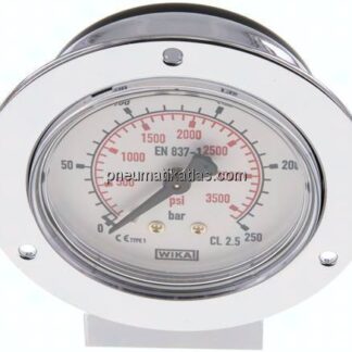 Einbaumanometer (CrNi/Ms), Frontring, 63mm, 0 - 250 bar