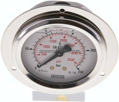 Glycerin-Einbaumanometer,Frontring, 63mm, 0 - 250 bar
