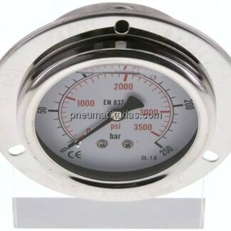 Glycerin-Einbaumanometer,Frontring, 63mm, 0 - 250 bar