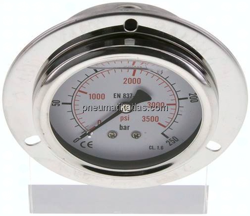 Glycerin-Einbaumanometer,Frontring, 63mm, 0 - 250 bar