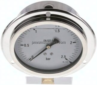 Glycerin-Einbaumanometer,Frontring, 100mm, 0 - 2,5 bar