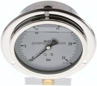 Glycerin-Einbaumanometer,Frontring, 100mm, 0 - 25 bar