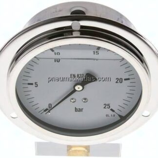 Glycerin-Einbaumanometer,Frontring, 100mm, 0 - 25 bar