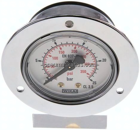 Einbaumanometer (CrNi/Ms), Frontring, 50mm, 0 - 25 bar