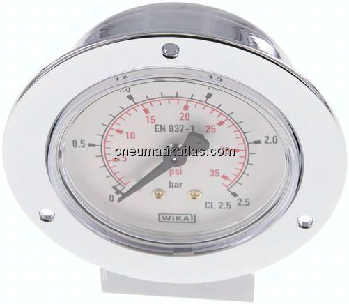 Einbaumanometer (CrNi/Ms), Frontring, 63mm, 0 - 2,5 bar