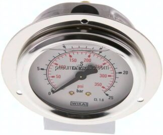 Glycerin-Einbaumanometer,Frontring, 63mm, 0 - 25 bar