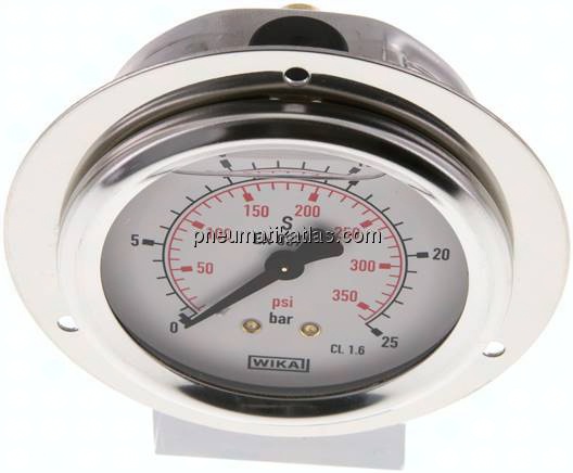 Glycerin-Einbaumanometer,Frontring, 63mm, 0 - 25 bar