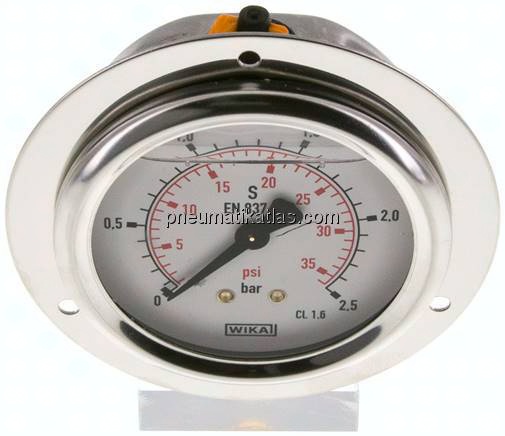 Glycerin-Einbaumanometer,Frontring, 63mm, 0 - 2,5 bar