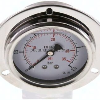 Glycerin-Einbaumanometer,Frontring, 63mm, 0 - 2,5 bar