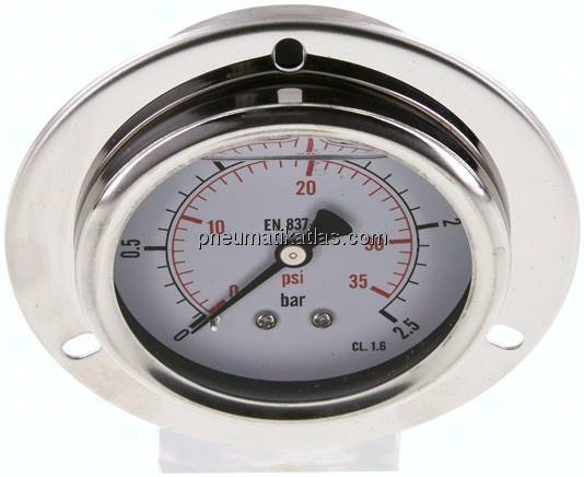 Glycerin-Einbaumanometer,Frontring, 63mm, 0 - 2,5 bar