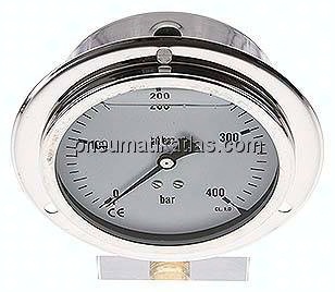 Glycerin-Einbaumanometer,Frontring, 100mm, 0 - 400 bar