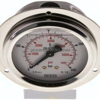 Glycerin-Einbaumanometer,Frontring, 63mm, 0 - 400 bar
