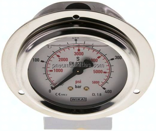 Glycerin-Einbaumanometer,Frontring, 63mm, 0 - 400 bar