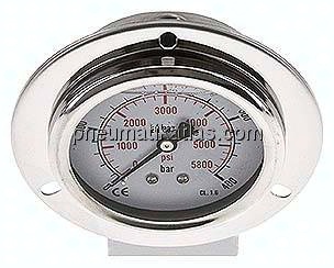 Glycerin-Einbaumanometer,Frontring, 63mm, 0 - 400 bar