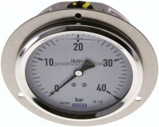 Glycerin-Einbaumanometer,Frontring, 100mm, 0 - 40 bar