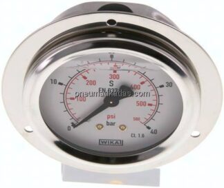 Glycerin-Einbaumanometer,Frontring, 63mm, 0 - 40 bar