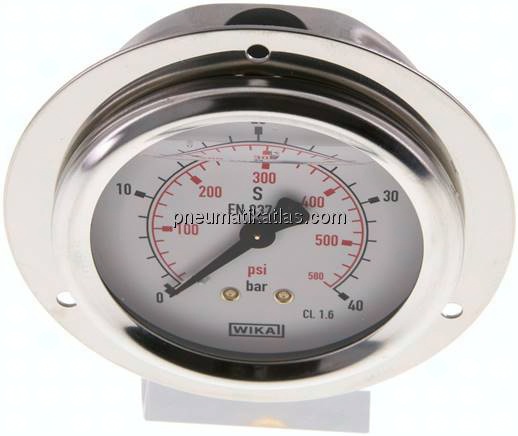 Glycerin-Einbaumanometer,Frontring, 63mm, 0 - 40 bar