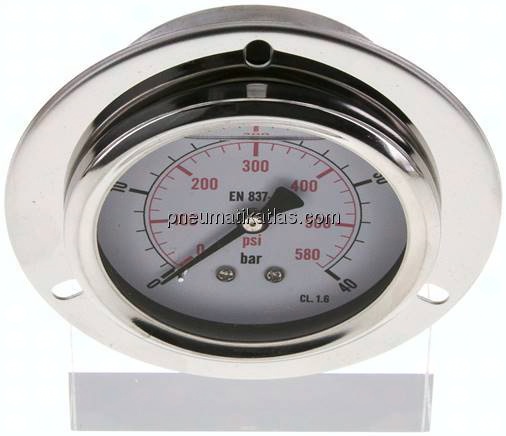Glycerin-Einbaumanometer,Frontring, 63mm, 0 - 40 bar