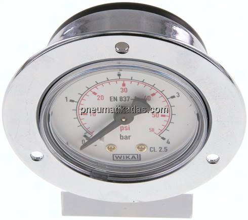 Einbaumanometer (CrNi/Ms), Frontring, 50mm, 0 - 4 bar