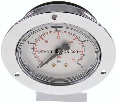 Einbaumanometer (CrNi/Ms), Frontring, 63mm, 0 - 4 bar