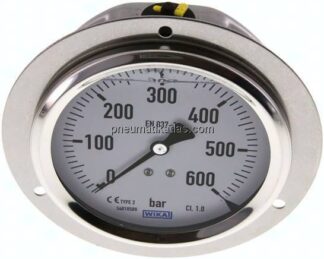 Glycerin-Einbaumanometer,Frontring, 100mm, 0 - 600 bar