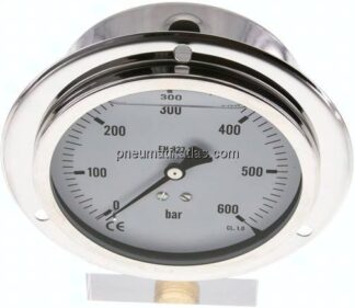 Glycerin-Einbaumanometer,Frontring, 100mm, 0 - 600 bar