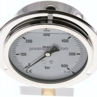 Glycerin-Einbaumanometer,Frontring, 100mm, 0 - 600 bar