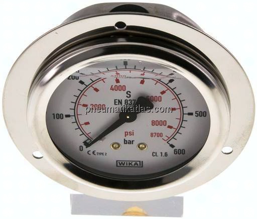Glycerin-Einbaumanometer,Frontring, 63mm, 0 - 600 bar