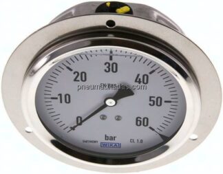 Glycerin-Einbaumanometer,Frontring, 100mm, 0 - 60 bar