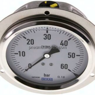 Glycerin-Einbaumanometer,Frontring, 100mm, 0 - 60 bar