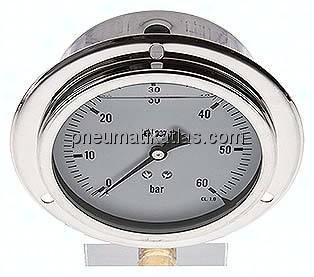 Glycerin-Einbaumanometer,Frontring, 100mm, 0 - 60 bar