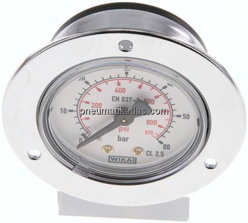 Einbaumanometer (CrNi/Ms), Frontring, 50mm, 0 - 60 bar