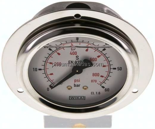 Glycerin-Einbaumanometer,Frontring, 63mm, 0 - 60 bar