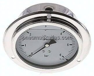 Glycerin-Einbaumanometer,Frontring, 100mm, 0 - 6 bar