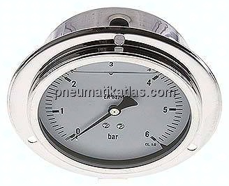 Glycerin-Einbaumanometer,Frontring, 100mm, 0 - 6 bar