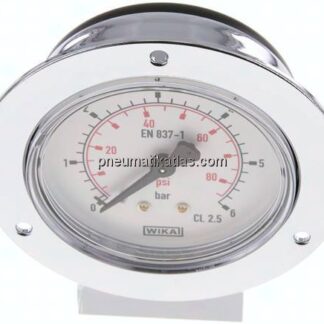 Einbaumanometer (CrNi/Ms), Frontring, 63mm, 0 - 6 bar