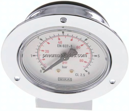 Einbaumanometer (CrNi/Ms), Frontring, 63mm, 0 - 6 bar
