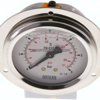 Glycerin-Einbaumanometer,Frontring, 63mm, 0 - 6 bar