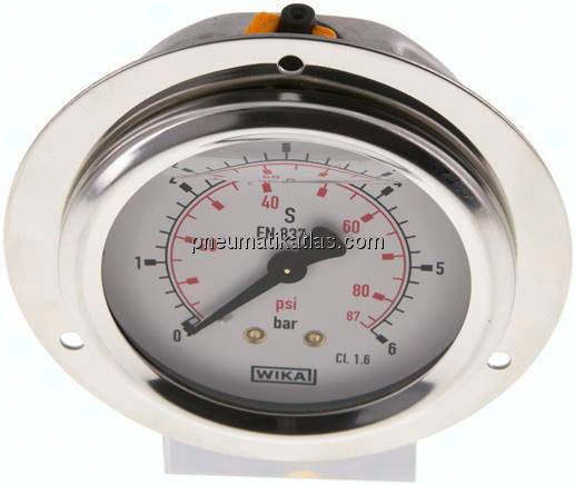 Glycerin-Einbaumanometer,Frontring, 63mm, 0 - 6 bar
