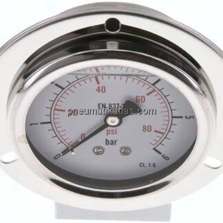 Glycerin-Einbaumanometer,Frontring, 63mm, 0 - 6 bar