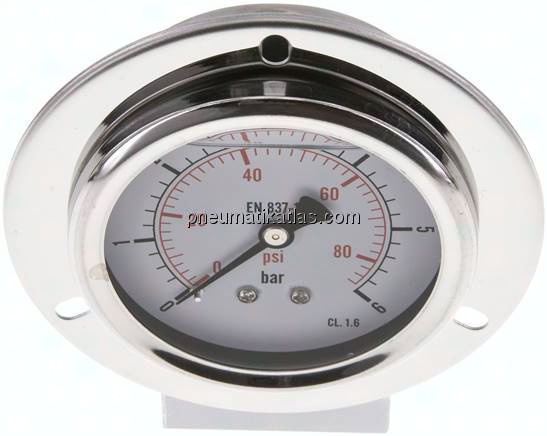 Glycerin-Einbaumanometer,Frontring, 63mm, 0 - 6 bar