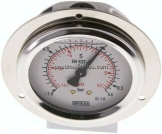 Glycerin-Einbaumanometer,Frontring, 63mm, -1 bis 0,6 bar