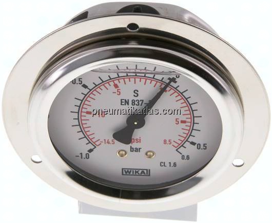 Glycerin-Einbaumanometer,Frontring, 63mm, -1 bis 0,6 bar