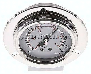 Glycerin-Einbaumanometer,Frontring, 63mm, -1 bis 0,6 bar