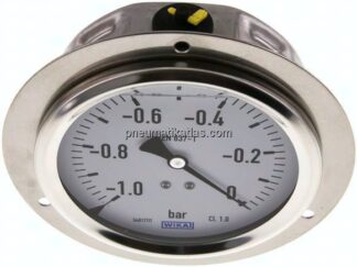 Glycerin-Einbaumanometer,Frontring, 100mm, -1 bis 0 bar