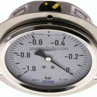 Glycerin-Einbaumanometer,Frontring, 100mm, -1 bis 0 bar